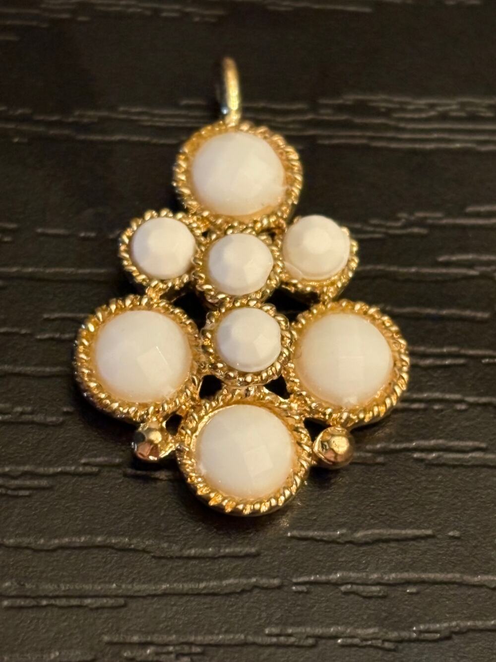 Vintage Gold Tone White Acrylic Cluster Pendant
